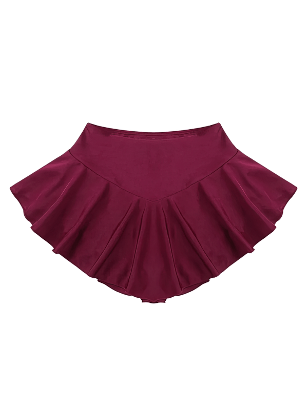 Women's sexy elastic mini skirt with workout shorts, maroon color, lightweight and breathable, featuring an elastic waistband for a secure fit.